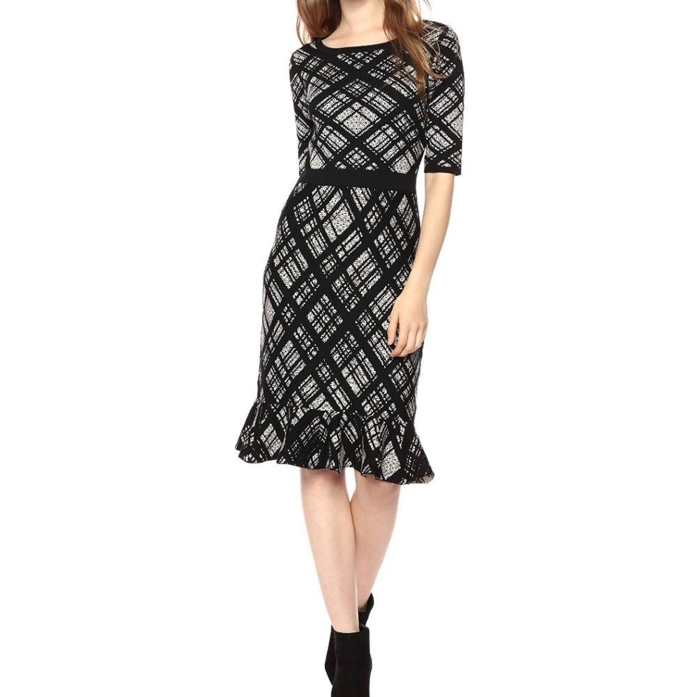 Taylor Plaid Flounce Hem Sweater Dress